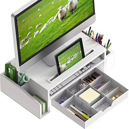 Simple Houseware Desk Monitor Stand Riser with Adjustable Organizer Tray, White - color: White