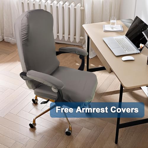 WOMACO Office Chair Covers, Stretch Computer Chair Cover with Armrest Covers, Universal Boss Chair Covers Modern Simplism Style High Back Chair Slipcover (Gray, Large) - color: 1-gray