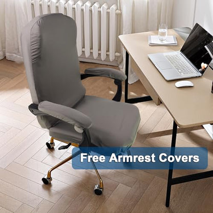 WOMACO Office Chair Covers, Stretch Computer Chair Cover with Armrest Covers, Universal Boss Chair Covers Modern Simplism Style High Back Chair Slipcover (Gray, Large) - color: 1-gray