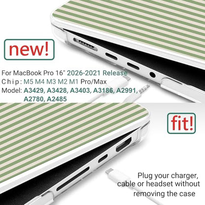 DONGKE Compatible with MacBook Pro 16 Inch Case (2026-2021 Release, M5 M4 M3 M2 M1 Pro/Max Chip), Plastic Hard Shell with Keyboard Cover & Screen Protector for MacBook Pro 16", Green Stripes - color: Green Stripes