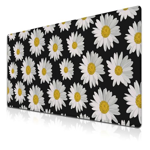 Big Mouse Pad Black Desk Pad Large Gaming Mousepads Pc Mouse Pads Office Items Non-Slip Rubber Base Waterproof with Stitched Edges 35.4 X 15.7 for Game Office, White Daisies - color: White Daisies