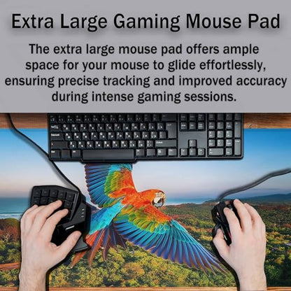 Beautiful Macaw Full Desk Mouse Pad Blue Sky Green Trees Natural Large Gaming Mousepad for Keyboard PC.Home,Office 35.4"X15.7" - color: beautiful macaw