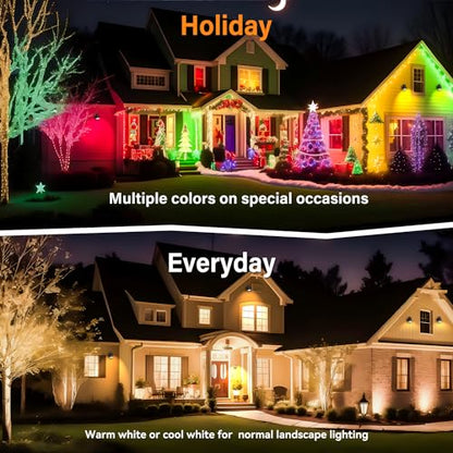 5W RGBW Landscape Lights, 16 Color Changing Spotlight 110V 120V Outdoor Landscape Lighting with Remote for Yard Garden Pathway(2 Pack with Base and Stake)