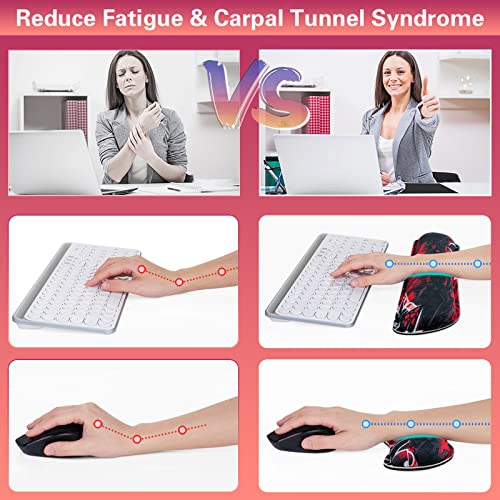 Canjoy Gaming Mouse Pad Set, 4-in-1 XXL Large Mouse Pad + Keyboard Wrist Rest Support+ Coaster, (35.4×15.7 in) Extended Desk Pad Memory Foam Non-Slip Desk Mat for Home Office - color: Black Red