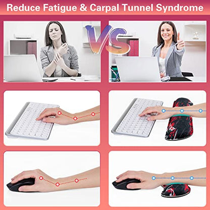 Canjoy Gaming Mouse Pad Set, 4-in-1 XXL Large Mouse Pad + Keyboard Wrist Rest Support+ Coaster, (35.4×15.7 in) Extended Desk Pad Memory Foam Non-Slip Desk Mat for Home Office - color: Black Red