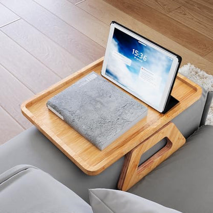 Couch Arm Tray,Bamboo Folding Sofa Tray,Sofa Armrest Trays Clip-On Couch Desk for Drinks,Snacks,Phone,Remote Control（Natural） - color: Natural, style: 13.0" x 9.4"