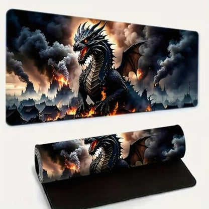 Gaming Mouse Pad Mythic Dragon - 31.5x11.8 Inch Large Desk Mat for Work & Gaming, Non-Slip Rubber Base, Durable Stitched Edges, Vivid Fantasy Art