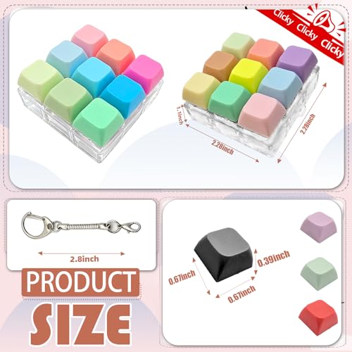 Mini Keyboard Fidget Toy — Stress Relief Clicker Keychain with 70 Colorful Removable Keycaps | Clicky Button Fidget for Adults, Calm Anxiety Office Travel School Home(2Pack-9in1)