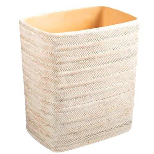 Polytree Bathroom Trash Can 1.8 Gallon Small Kitchen Garbage Can,Decor Wastebasket for Bedroom Office,Resin Hand-Carved Bamboo Wicker,Farmhouse White - color: Wicker White