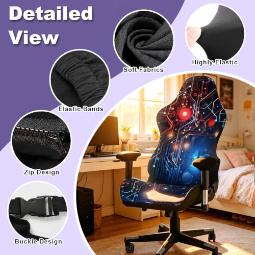 Gaming Chair Covers, 3D Printing Stretchable Soft Non-Slip Easy to Install Gamer Chair Cover with Armrest Cover(No Chair)(L) - color: L