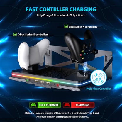 Wall Mount with Cooling Fan Charging Stand for Xbox Series X/S, Vertical Dual Controller Charger Station with 2 X 1100 mAh Rechargeable Battery for Xbox Console Accessories, 3 USB Ports, Headset Stand - size: Wall Mount+Cooling Charging Stand+Battery Pack