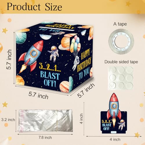 ChillHui Outer Space Birthday Money Gift Boxes for Cash, Astronaut Birthday Money Pull Box for Boys Girls - color: Black Astronaut