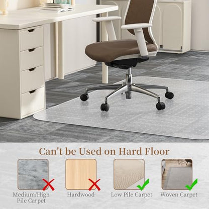 Office Chair Mat for Carpet, 48" X 60" X 0.09" Desk Chair Mat for Carpet Floors, Clear and Thick Rolling Computer Chair Mats with Non-Slip Studded for Home and Office Low Pile Carpets - size: 48" X 60" Rectangle