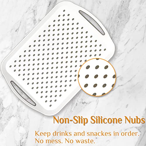 17.7" x 12.5" Anti-Slip Serving Trays with Handles, 3 Pcs X-Large Rectangular Food Serving Tray for Lap, Food Trays for Eating on Couch, Breakfast Tray, Reusable and Durable, White - color: White