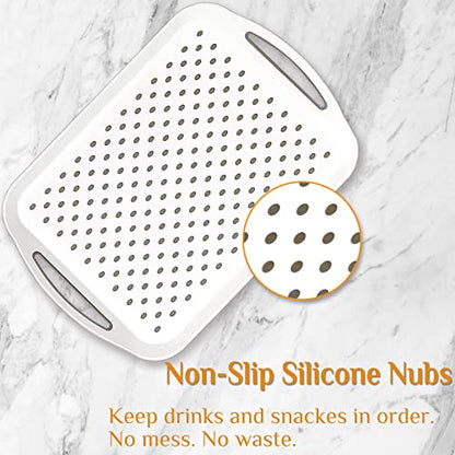 17.7" x 12.5" Anti-Slip Serving Trays with Handles, 3 Pcs X-Large Rectangular Food Serving Tray for Lap, Food Trays for Eating on Couch, Breakfast Tray, Reusable and Durable, White - color: White