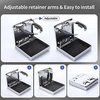 Stainless Steel Adjustable Folding Cup Drink Holders Marine/Boat/Caravan/car (Cup Holder (2pcs))