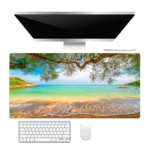 EOBTAIN Beach Mouse Pad Nature Large Extended Gaming Mouse and Keyboard Pad 31.5x15.7 Inch Non-Slip Rubber Extended XXL Mousepad for Office Laptop Computer and Home Desk Mat with Stitched Edges - color: Green