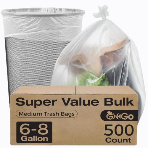 6-8 Gallon Medium Trash Bags 500 Count | Super Value Bulk Kitchen Garbage Bags Unscented Clear Wastebasket Bin Liners - style: 6-8 Gallon