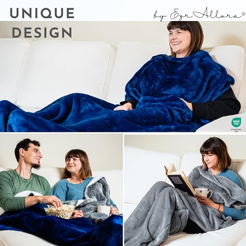 EzrAllora Plush Fleece Lightweight Foot Pocket Blanket - TV Throw Blanket - Premium Gifts for Men Who Want Nothing - Gifts for Gamer Dad -Patent Pending (Fleece, Velvet Blue) - color: Velvet Blue