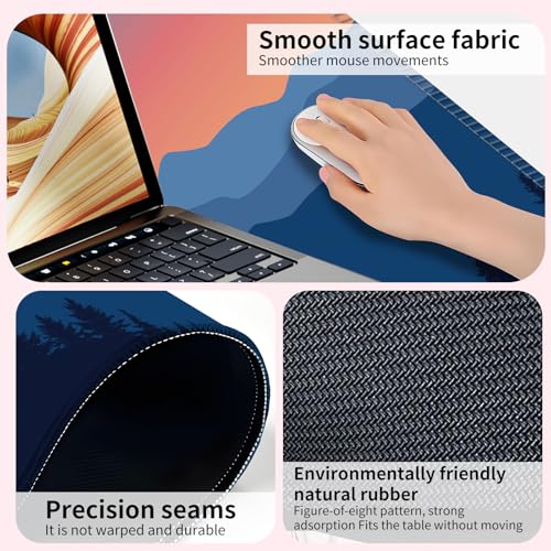 Large Gaming Mouse Pad, Full Keyboard Mat, Long Laptop Mousepad, Computer Mouse Mat for Home and Office, Anti-Slip Rubber Base, 31.5 x 11.5 Inches (Purple Mountain) - color: Purple Mountain