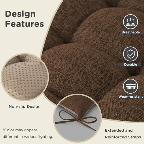 AddGrace Non-Slip Rocking Chair Cushion Extra Large Linen Thick Chair Pads Durable High Back Seat Cushions with Ties Set of 2 Brown - color: Brown