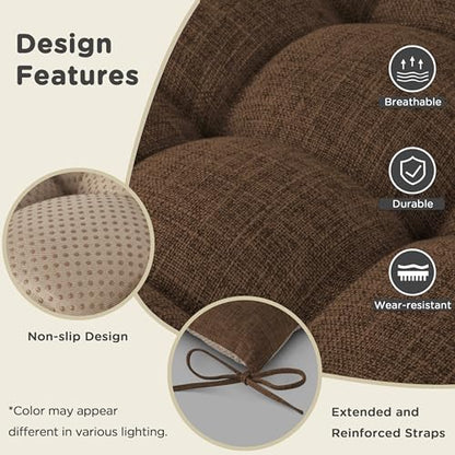 AddGrace Non-Slip Rocking Chair Cushion Extra Large Linen Thick Chair Pads Durable High Back Seat Cushions with Ties Set of 2 Brown - color: Brown