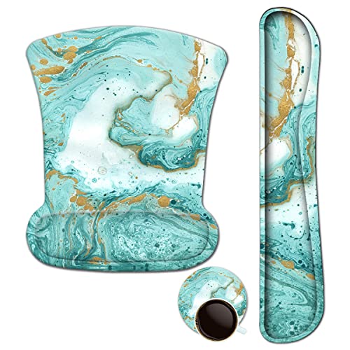 ArtSo Keyboard Wrist Rest and Mouse Pad with Wrist Support, Ergonomic Mouse Pad, Durable Comfortable Lightweight for Easy Typing Pain Relief, Memory Foam Keyboard Mousepad Set, Teal Turqoise Marble - color: Teal Turqoise Marble