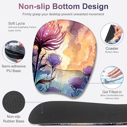 4 in 1 Large Mouse Pad, Keyboard Wrist Rest Set, Ergonomic Mouse Pad with Wrist Support, Desk Mat with Stitched Edges, Extended Desk Pad Waterproof Desk Mat for Home Office I Blossom Purple Flower - color: Blossom Purple Flower