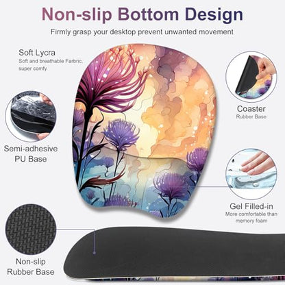 4 in 1 Large Mouse Pad, Keyboard Wrist Rest Set, Ergonomic Mouse Pad with Wrist Support, Desk Mat with Stitched Edges, Extended Desk Pad Waterproof Desk Mat for Home Office I Blossom Purple Flower - color: Blossom Purple Flower