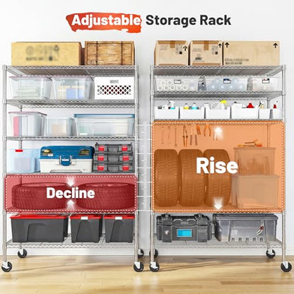 Romorgniz 82" H X45 W X18 D Storage Shelves with Wheels, 6 Tier Wire Shelving Adjustable Metal Shelving Pantry Shelves Capacity 1200LBS for Garage Shelving, Pantry, Kitchen, Closet,Chrome - size: 82"H X45"W X18"D-Chrome