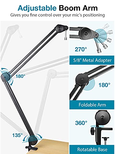 InnoGear Microphone Arm Stand, Heavy Duty Mic Arm Microphone Stand Suspension Scissor Boom Stands with Mic Clip and Cable Ties for Blue Yeti Snowball Hyper X QuadCast SoloCast Fifine Gaming(Large) - size: Large
