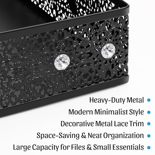 Desk Tray Organizer Mesh File Basket, Office Drawer Metal Trays Organizing Storage Box, Desktop Paper/Letter Tray for Office Home Makeup & Vanity, Black, Pattern 2# - style: Pattern 2#