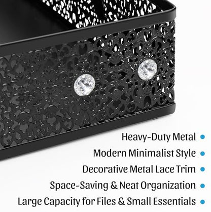 Desk Tray Organizer Mesh File Basket, Office Drawer Metal Trays Organizing Storage Box, Desktop Paper/Letter Tray for Office Home Makeup & Vanity, Black, Pattern 2# - style: Pattern 2#