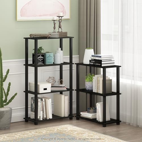 Furinno TURN-S-TUBE Storage Shelves, 3-Tier Book Shelf, Corner Shelf, Toolless Open Shelves, for Organization and Storage, Living Room, Garage, Home Office, Americano - color: Americano/Black, size: 3-Tier Square Tube