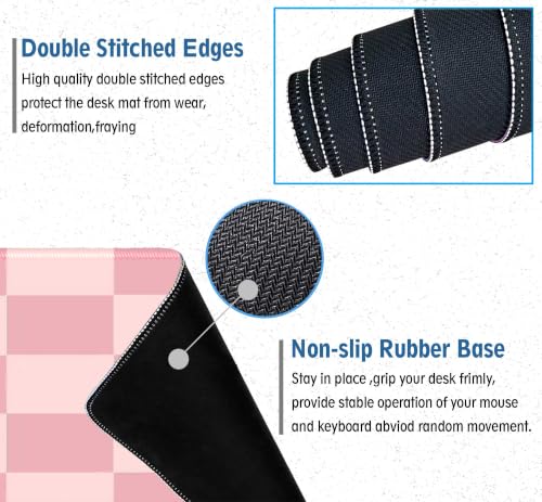Large Pink Mouse Pads for Desk, XXL Checkered Pattern Mouse Pad, Square Premium Texture Computer Cute Mousepad for Office Work Home,Non-Slip Rubber Gaming Mouse Pads Modern Aesthetic - color: B3
