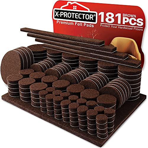 Felt Furniture Pads X-PROTECTOR 181 PCS Premium Furniture Pads - Felt Pads Furniture Feet Best Wood Floor Protectors - Protect Your Hardwood & Laminate Flooring! - size: 181 PCS Brown, Round & Square