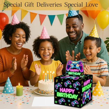 Neon Game Birthday Money Gift Boxes for Cash, Video Game Birthday Money Pull Box for Boys Girls - color: Neon Game