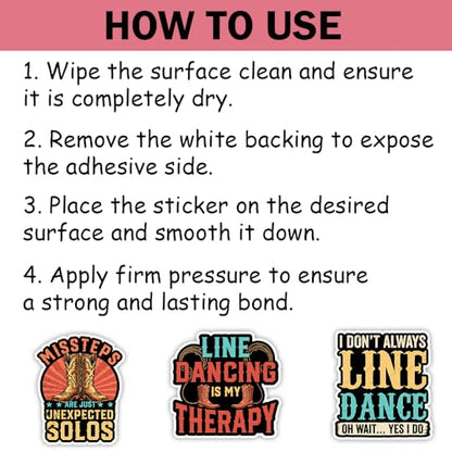 SODAVA (10pcs, 3in) Line Dance Stickers Pack for Country Music Lovers, Western Boot and Cowboy Hat Decal Set, Funny Line Dance Quote Stickers for Laptop, Water Bottle, Notebook, Waterproof Vinyl - color: Line Dance