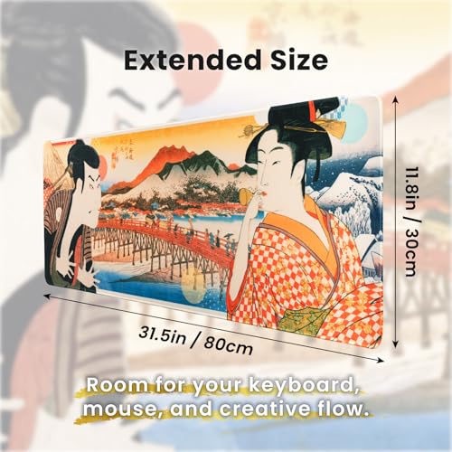 BELLEMOND Japanese Art Desk Mat | Large 31.5x11.8in Anime Mouse Pad for Keyboard & Mouse | Non-Slip Base, Water-Repellent | Original Japanese Design | Edo Lovers - color: Edo Lovers