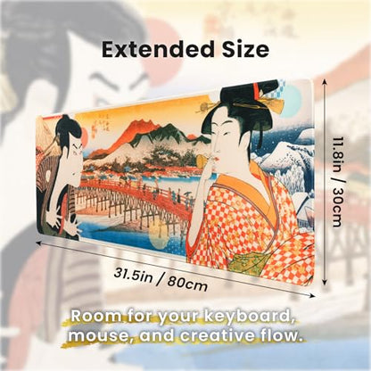 BELLEMOND Japanese Art Desk Mat | Large 31.5x11.8in Anime Mouse Pad for Keyboard & Mouse | Non-Slip Base, Water-Repellent | Original Japanese Design | Edo Lovers - color: Edo Lovers