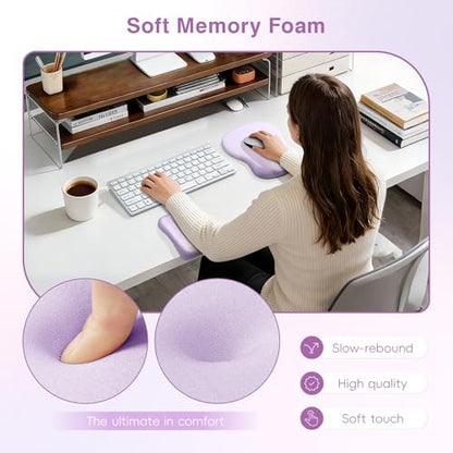 Ospelelf Mouse Pad with Wrist Rest Set Foam L-Shaped Desk Elbow Pad Ergonomic Desk Edge Cushion Anti-Slip Rubber Bottom Office Women Desk Accessories for Computer, Laptop and Gaming, Purple - color: Purple