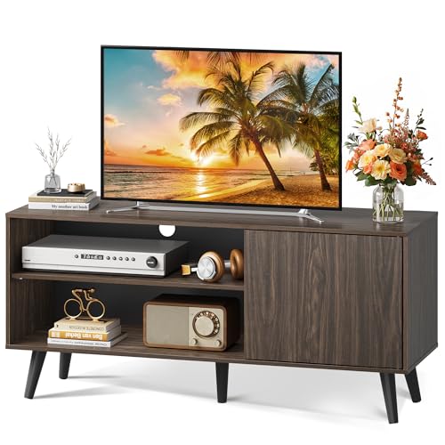 WLIVE TV Stand for 55 Inch TVs, Entertainment Center with Storage Cabinet, Mid-Century Modern TV Stands for Living Room, Media TV Console, Dark Walnut - color: Brown, size: 47 Inch