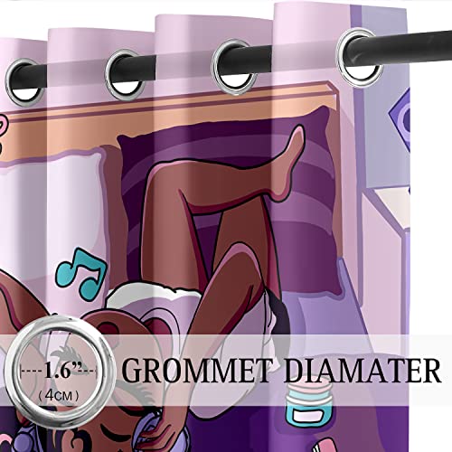 Curtain, Blackout, Rod Pocket, 82 in x 84 in, African American, Black Girl, Purple, Living Room, 2 Count - color: Multi 01, size: 41"W x 84"L (Pack of 2)