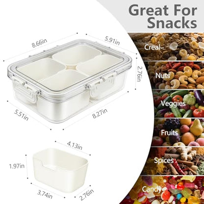 Small Snackle Box Container, Updated PP Dishwasher Safe Divided Serving Tray with Lid, 4 Compartment Snack Box Container for Candy, Fruits, Charcuterie, Travel & Parties, BPA-Free, 2 Pack - color: Cream 2 Pack