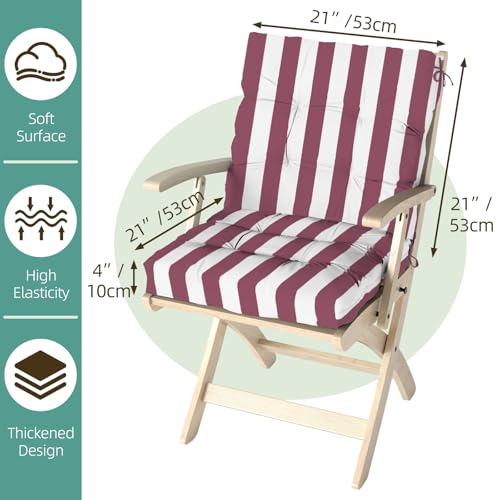 Outdoor Chair Cushions Set of 2, 42x21x4 Inch Patio Cushion for Dining/Rocking Chairs, High Back Soft Seat Pad, Indoor Outside Use, Fade-Resistant & Waterproof, Burgundy White Stripes - color: Burgundy White Stripes