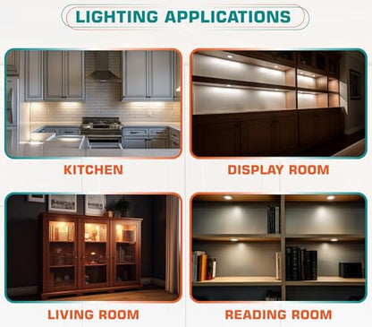 Under Cabinet Puck Lighting Kit, Atmosphere Ambiance Lighting, Dimmable Wireless RF LED Remote Control, Daisy Chain Linable, AC120V to DC12V, Hardwired or Wall Plug, 6 Lights, Daylight - color: 6 Lights, Daylight
