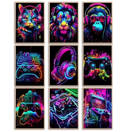 Elegend Gaming Wall Art - 9pcs Water Color Posters, Game Room Decor