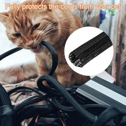 MECCANIXITY Split Sleeve Wire Loom 3/4" 25Ft Black Self Wrapping Braided Sleeve UL94-V2 Fireproof PET Sleeving for Automotive, Home Cable Management - color: Black, size: 3/4 Inch x 25Ft