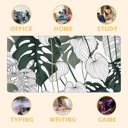 Tropical Leaf Desk Mat Large Mouse Pad Gaming Mousepad 31.5 x 15.8 in | Desk Pad for Keyboard and Mouse, Large Non-Slip Rubber Base Mousepad Desk Mat with Stitched Edges for Gaming Office - color: Tropical Leaf