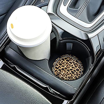 Leopard Print Bling Rhinestone Anti Slip Coasters - 2.75" Insert Suitable for Most Cars - 2PCS - color: Leopard